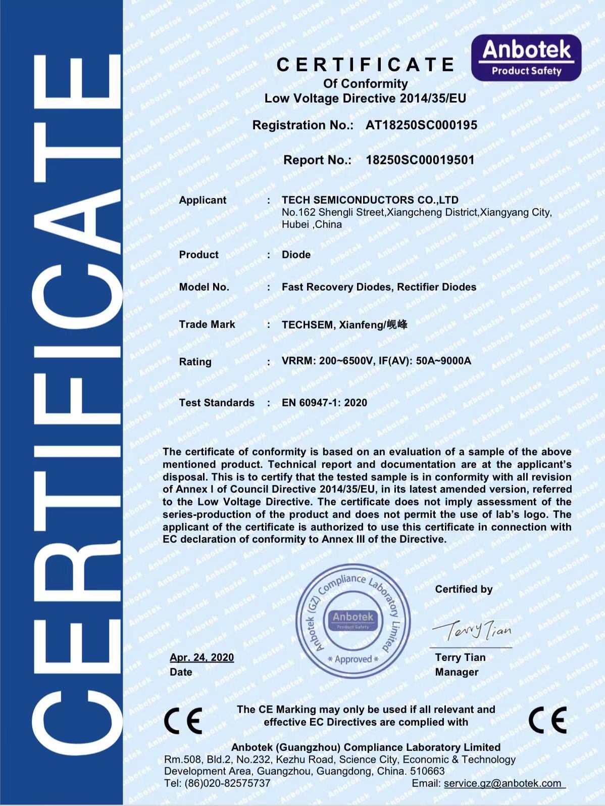Diode LVD CERTIFICATE